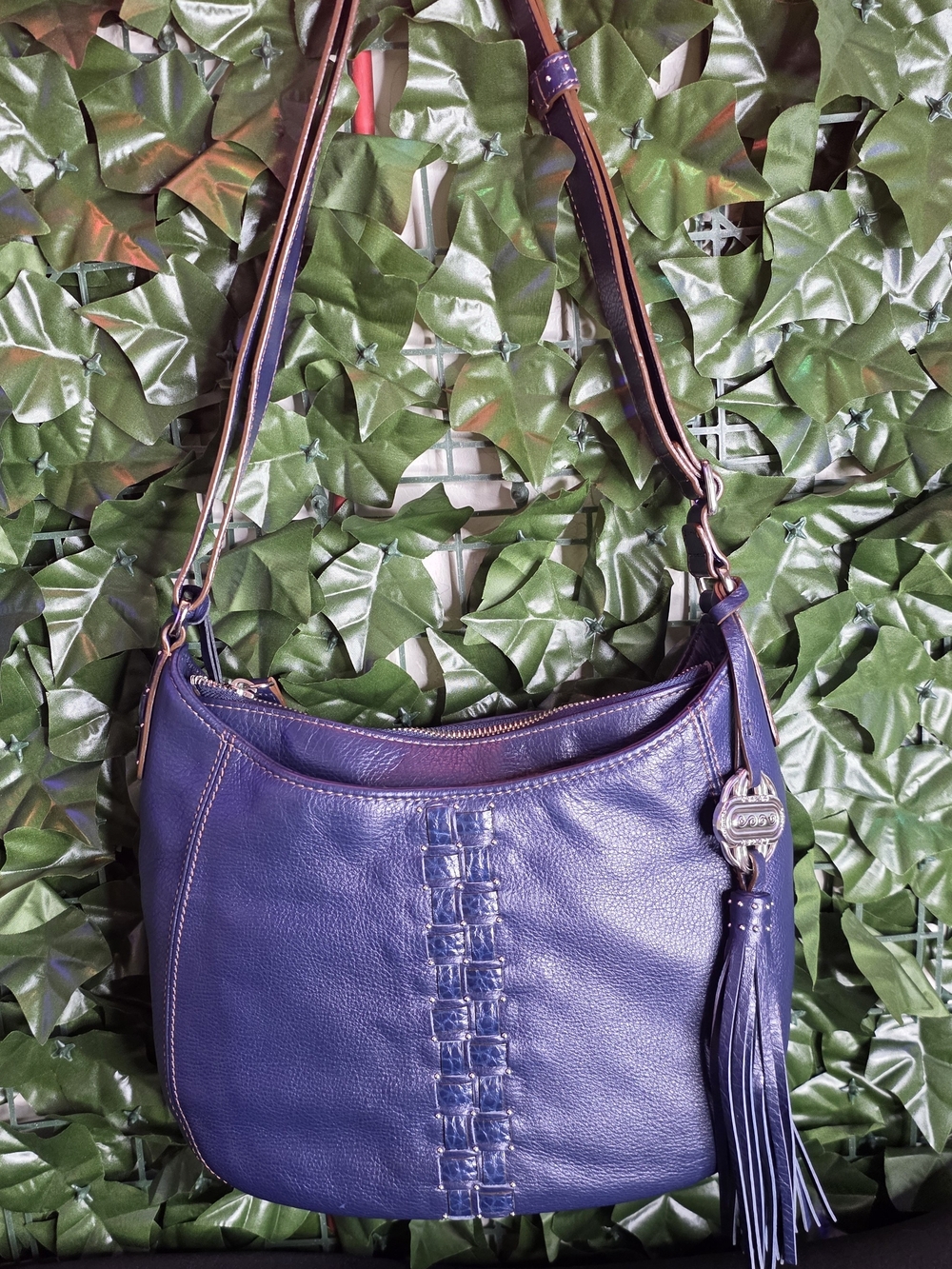 Brighton Hobo Bag Navy Blue Leather Shoulder Crossbody Purse Woven Vintage